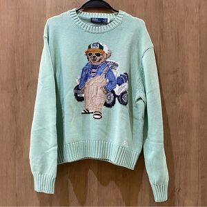 Polo by Ralph Lauren Light Green Sweater with Bear Motif